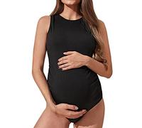 Badeanzug Umstandsmode Damen Umstandsbadeanzug Strand Einfarbig Schwarz Doppelschulter Strapazierfähiger Bikini Umstandsbadeanzug Gestreifter Stoff Lose Rückenfrei Eleganter Badeanzug (Black, M)