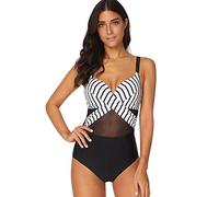 Badeanzug V Ausschnitt Gestreift Damen mit Bügel Figurformend Große Größen Monokini Bademode Frauen Bandeau Bikini Badeanzüge Einteiler Shape Bauchweg Badeanzug Push Up Übergröße Sport Schwarz 2XL