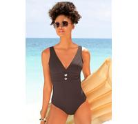 Badeanzug VIVANCE Gr. 42, Cup C/D, braun (dunkelbraun) Damen Badeanzüge Ocean Blue mit goldfarbenen Zierknöpfen (97312229-42)