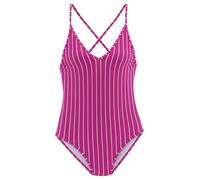 Badeanzug VIVANCE, Damen, Gr. 42, Cup C/D, lila (beere, creme), Recycling-Polyamid, Badeanzüge Badeanzug, mit Nadelstreifen (56748930-42) beere, creme
