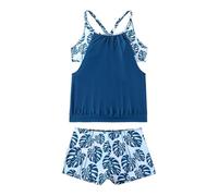 Badeanzug Zweiteilig Damen, Tankini Damen Bauchweg, Große Größen High Waist Tankini Set, Blouson Tankini Oberteil mit Badeshorts