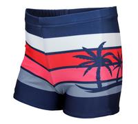 Badehose AQUARTI "Badehose Jungen Badehose Gestreift mit Motiven", Kinder, Gr. 122, N-Gr, rot (dunkelblau, rot, palmen), Obermaterial: 80% Polyester PES. 20% Elasthan EL., Badehosen Badehose (24426108