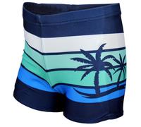 Badehose AQUARTI "Badehose Jungen Badehose Gestreift mit Motiven", Kinder, Gr. 146, N-Gr, blau (dunkelblau, grün, palmen), Obermaterial: 80% Polyester PES. 20% Elasthan EL., Badehosen Badehose (161700