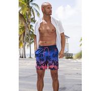 Badehose CHIEMSEE, Herren, Gr. XL (54/56), N-Gr, blau (pink, blau), Recycling-Polyester, Farbverlauf, bedruckt, Badehosen Badehose, mit modischem Palmen-Druck (24423243-XL) pink, blau