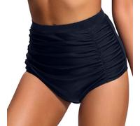 Badehose Damen Schwarz Hipster High Waist Bikinihose Badeshorts Retro Ruched Bauchweg Klassisch Bikini Hose Sexy Brazilian Slip Hotpants mit Falten Bikini Briefs Bademode Damen Swimmshorts