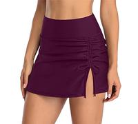 Badehose für Damen Baderock mit Innenslip Kurze Bikini Rock mit Seitenschlitz & Tunnelzug High Waist Minirock Badeshorts Schwimmhose Bikinihose Badekleid Bademode Strand Rock
