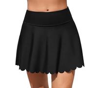 Badehose für Damen Baderock mit Innenslip Kurze Bikini Rock mit Seitenschlitz & Tunnelzug High Waist Minirock Badeshorts Schwimmhose Bikinihose Badekleid Strand Rock (Zz5-Schwarz, L)
