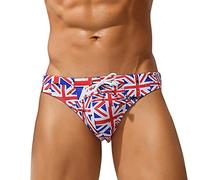 Badehose Herren Badeslip Kurz Eng Print Badehosen Männer Slip Jungen Schwimmhose Badeshorts Bunter Slips Tunnelzug Men's Shading Swim Briefs Schnelltrockend Swimming Trunks Rot L