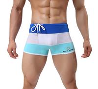 Badehose Herren Eng Kurz Badeshorts mit Tunnelzug Badehosen Männer Schwimmhose Sommer Sexy Kurze Hose Schutz Jungen Schwimmwear Boxer Badepants Bikini Beach Soft Shorts Blau L