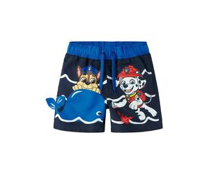 Badehose NAME IT "NMMMIKI PAW LONG SWIMSHORTS CPLG", Jungen, Gr. 92, N-Gr, navy blazer, Polyester, bedruckt, unifarben mit Farbeinsatz, Badehosen Badehose, mit hochwertigem Paw Patrol Motiv (91401602-