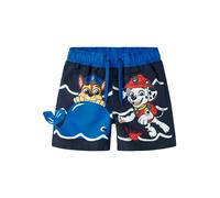 Badehose NAME IT "NMMMIKI PAW LONG SWIMSHORTS CPLG", Jungen, Gr. 98, N-Gr, navy blazer, Polyester, bedruckt, unifarben mit Farbeinsatz, Badehosen Badehose, mit hochwertigem Paw Patrol Motiv (91401602-