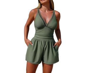 Badekleid Damen - Badekleider Badeanzug Mit Bügel Schwimmkleid Damen Badekleid Große Größe Rock Schwarz Cups Shape Bein Bikini Shaping Mollige Frauen Grün XXL