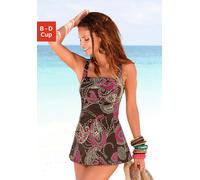 Badekleid LASCANA Gr. 50, Cup D, braun (braun, bedruckt) Damen Badeanzüge Badekleid Kleiner Bauch mit schönem Druck oder unifarben (434459-50)