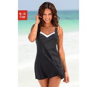 Badekleid LASCANA, Damen, Gr. 50, Cup D, weiß (schwarz, reinweiß), Polyamid, kontrastfarbene Details, unifarben, Badeanzüge, mit Kontrasteinsätzen und Shaping-Effekt (409547-50) schwarz, reinweiß