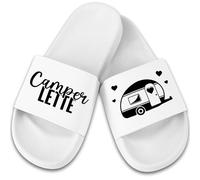 Badelatschen Badeschlappen - Camping - Camper Lette Wohnwagen - Campingfreund Roadtrip Geschenk - 39 - Weiß Weiß - schlappen