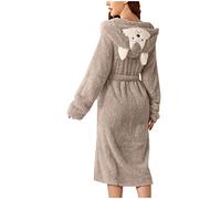 Bademantel Damen Flauschig Mit Ohren Kapuze Saunamantel Süße Bär Nachthemd Frottee Hausmantel Teddy Fleece Nachtwäsche Kuschelig Pyjama Gürtel Morgenmantel Tailliert Schlafanzug Elegant Schlafmantel