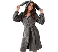 Bademantel Damen Flauschig Mit Ohren Schlafmantel Süße Hase Hausmantel Mit Kapuze Nachthemd Mit Gürtel Morgenmantel Elegant Saunamantel Frottee Nachtwäsche Locker Schlafanzug Warm Pyjama Kuschelfleece