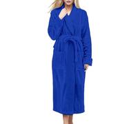 Bademantel Damen Frottee Ohne Kapuze Morgenmantel Lang Flauschig Nachthemd Mit Gürtel Schlafmantel Elegant Nachtwäsche Taschen Saunamantel Kuschelfleece Hausmantel Warm Pyjama Flauschig Schlafanzug