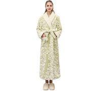 Bademantel Damen Lang Ohne Kapuze, Morgenmantel Damen Flauschig Winter Saunamantel V-Ausschnitt Hausmantel Print Schlafmantel Weiche Kuschelanzug Extra Lang Hausmantel Kimono Roben Langes-Nachtwäsche