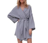 Bademantel Damen Sauna Nachthemd Damen Baumwolle Lang Kuscheliger Hausanzug Baumwolle Loungewear V-Ausschnitt Schlafanzug Lang Große Größen Morgenmantel Mit Gürtel Saunabademantel Bathrobe