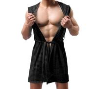 Bademantel Herren Durchsichtig Netz Nachthemd kurz Robe mesh Transparent Jacke Sexy Netzbademantel durchsichtige Pyjama rmellose Fischernetz Modisch Strickhemd