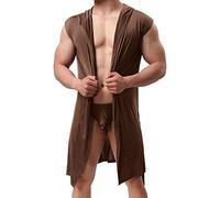 Bademantel Herren Lang Kapuze | Morgenmantel Herren Dünner Stoff Leicht Morgenmantel Seide Nachthemd Große Größen Seidennachthemd Mit Bund Ärmellos Kuschelig Hausanzug Schlafanzug Dünn Pyjama