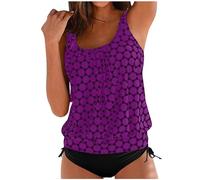 Bademode Damen Bauchweg Zweiteilig Badeanzug Mode Drucken Tankini Mit Bügel BH Push Up Swimsuit Tankini Oberteil mit Badeshorts Seitliche Schnürung Schwimmanzug Strandmode