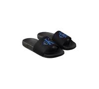 Badepantolette CALVIN KLEIN "ESS SLIDE CV WN", Damen, Gr. 38, schwarz (schwarz, dunkelblau), Textil, unifarben, Basic, Schuhe, Strandschuh, Flat mit CK-Stickerei (37857030-38) schwarz, dunkelblau