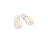 Badepantolette CALVIN KLEIN "ESS SLIDE HF MONOGRAM CV", Herren, Gr. 46, beige, Textil, unifarben, Basic, Schuhe, Sommerschuh, Strandschuh, Badeschuh, Flat mit Logo-Emblem (73039127-46) beige