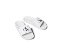 Badepantolette CALVIN KLEIN JEANS "SLIDE MONOGRAM WN LOGO CK", Damen, Gr. 38, weiß, schwarz, Textil, Basic, Schuhe, Strandschuh, Pool Slides, Badeschuh, Flat mit Logo (84494714-38) weiß, schwarz