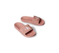 Badepantolette CALVIN KLEIN JEANS "SLIDE MONOGRAM WN LOGO CK", Damen, Gr. 39, rosa, weiß, Textil, Basic, Schuhe, Strandschuh, Pool Slides, Badeschuh, Flat mit Logo (39273950-39) rosa, weiß