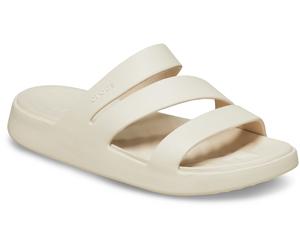 Badepantolette CROCS "Getaway Strappy", Damen, Gr. 37, beige (sanftes weiß), Croslite™, unifarben, Schuhe Badelatschen Pantolette, Sommerschuh, Badeschuh, Poolslides mit modischen Riemchen (65510413-3