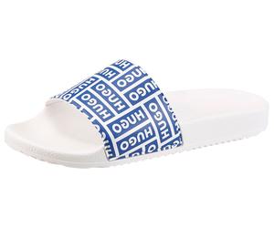 Badepantolette HUGO BLUE "Timein_slid", Herren, Gr. 42, weiß, blau, Synthetik, Schuhe, Strandschuh, Schlappen, Sommerschuh, Flat mit Logoschriftzügen (72503218-42) weiß, blau
