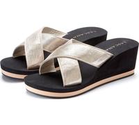 Badepantolette LASCANA, Damen, Gr. 40, gold (schwarz, goldfarben), Obermaterial: 100% Textilmaterial. Futter: 100% Synthetik. Decksohle: 100% Synthetik. Laufsohle: 100% Synthetik, metallic, feminin, S