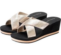 Badepantolette LASCANA Gr. 41, goldfarben (schwarz, goldfarben) Damen Schuhe Damenschuh Pantolette Sommerschuh (12334146-41) schwarz, goldfarben