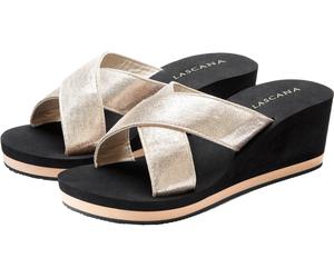 Badepantolette LASCANA "Badeschuhe, Flip Flop, Badelatsche, Sandale", Damen, Gr. 42, gold (schwarz, goldfarben), Obermaterial: 100% Textilmaterial. Decksohle: 100% Synthetik. Futter: 100% Synthetik. L