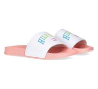 Badepantolette TOMMY HILFIGER, Kinder, Gr. 30, bunt (pink multi), Synthetik, Schuhe, Pool Slides, Badeschuh mit buntem Logo (47776514-30) pink multi