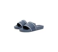 Badepantolette TOMMY JEANS "TJW POOLSLIDES", Damen, Gr. 39, blau, Lederimitat, unifarben mit Farbeinsatz, Basic, Schuhe, Strandschuh, Pantolette, Flat mit Kontraststreifen (75979356-39) blau
