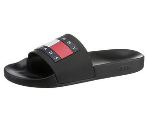 Badepantolette TOMMY JEANS "TOMMY JEANS POOL SLIDE ESS", Herren, Gr. 40, schwarz, Synthetik, Schuhe Badelatschen Pantolette, Sommerschuh, Poolslides, Schlappen, mit plakativer Logoflag (57233431-40) s