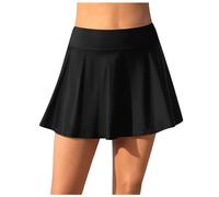 Baderock Damen mit Innenslip Bauchweg Strandrock Schwimmrock High Waist Rüschen Bikinirock Schwarz Sommer Badeshorts Damen Badehose Einfarbig Swim Rock Kurz Wassersport Bademode Schwimmhose