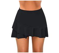 Baderock Damen mit Innenslip Schwarz Elegant Schwimmrock mit Taschen High Waist Boardshorts Badeanzug Sommer Strand Rock Tankini Bottom Bikini Shorts Gummiband A-Linie Minirock Badekleid Swimbottom