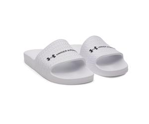 Badesandale UNDER ARMOUR "UA W ARMR SLIDE LITE", Damen, Gr. 40,5, weiß (weiß, weiß, schwarz), Synthetik, Schuhe, Badelatschen (44127141-40,5) weiß, weiß, schwarz