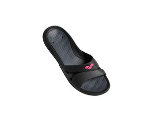 Badeschuh ARENA "Nina Pool Slides", Damen, Gr. 38, schwarz (schwarz, schwarz_g), Obermaterial: 45% Polyester, 35% PVC, 20% Polyurethan, Schuhe Badeschuh (53996463-38) schwarz, schwarz_g