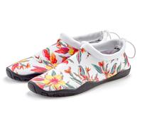 Badeschuh LASCANA, Damen, Gr. 42, weiß (weiß blume), Obermaterial: 100% Neopren. Decksohle: 100% Neopren. Futter: 100% Neopren. Laufsohle: 100% Synthetik, geblümt, gemustert, Schuhe Badeschuh, Aquasch