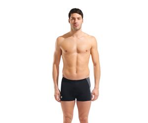 Badeshorts ARENA "M ARENA PRINTED SPLICE SWIM SHORT", Herren, Gr. 6, N-Gr, schwarz (schwarz, asphalt), Obermaterial: 100% Polyester, Badehosen Badeshorts, für Wettkampfschwimmer und regelmäßige Schwim