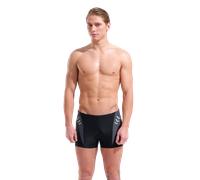 Badeshorts ARENA "M ARENA STEPLOGO SWIM SHORT", Herren, Gr. 5, N-Gr, schwarz (schwarz, asphalt), Obermaterial: 80% Polyamid, 20% Elasthan, Badehosen Badeshorts, mit sportlichem Schnitt, aus Stretchmat