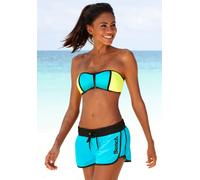 Badeshorts BENCH., Damen, Gr. 34, N-Gr, blau (türkis), Microfaser, Polyester, unifarben mit Farbeinsatz, kontrastfarbene Details, Badehosen, aus Microfaser, mit Außenkordel, mit Gesäßtasche, mit Klett