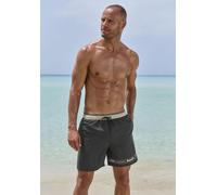 Badeshorts BENCH., Herren, Gr. L, N-Gr, schwarz, Recycling-Polyester, kontrastfarbene Details, unifarben, Badehosen Badeshorts, mit Markenschriftzug (52412219-L) schwarz