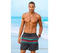 Badeshorts BENCH., Herren, Gr. M (50), N-Gr, schwarz (schwarz, rot), Microfaser, Polyester, gestreift, Badehosen Badeshorts, mit kontrastfarbenen Streifen (859373-M) schwarz, rot