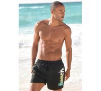 Badeshorts BENCH., Herren, Gr. S (46/48), N-Gr, schwarz, Polyester, kontrastfarbene Details, unifarben, Badehosen Badeshorts, mit großem Logo-Aufdruck (817982-S) schwarz
